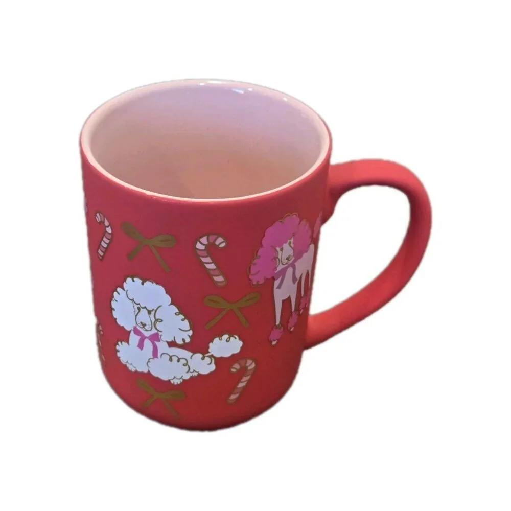 New Red & Pink Poodle Dog Christmas Candy Cane Soft Touch Coffee Tea Mug Gift